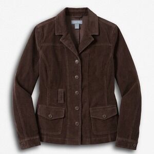 Anchor Blue Brown Corduroy Jacket Y2K Ramie Cotton Utility Blazer Womens Size M